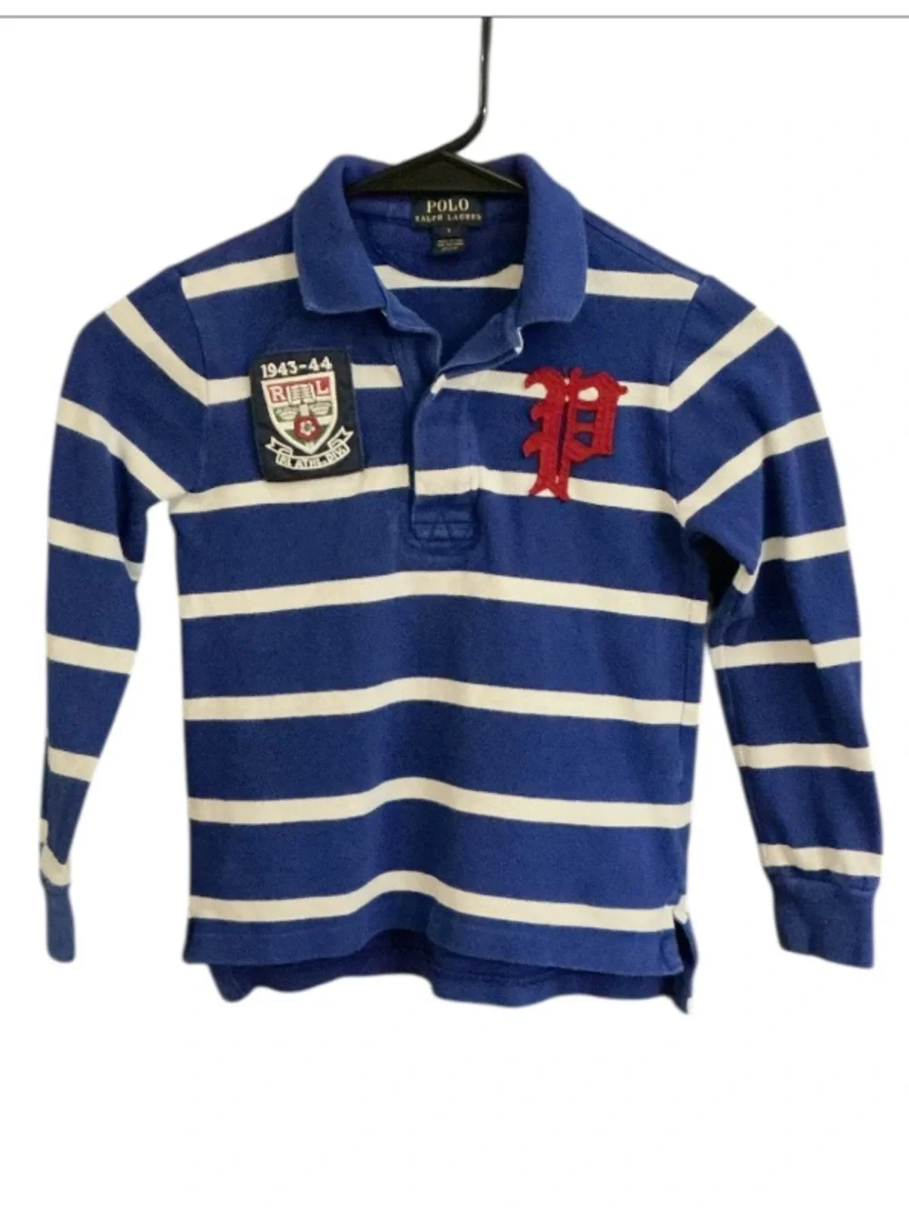 Authentic Ralph Lauren Polo boys navy designer long sleeve rugby polo shirt sz S